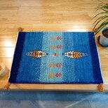 ペルシャ　ギャッベ 玄関マット　88x60cm 　ブルー　糸杉　ヤギ　RJ6804