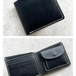 二つ折りのサイフ　シンプル　イタリアレザー　(留め具無しタイプ)　ブラック