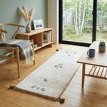 ペルシャ　ギャッベ ミニランナー　ラグ　116x43cm ベージュ　花　ヤギ　羊　RJ16302