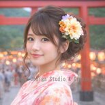 クリームイエローのダリアと紫陽花のヘアクリップ　クリーム　黄色　浴衣　成人式　着物髪飾り　和装髪飾り 　お花　髪飾り　イエロー