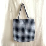 チェック柄トートバッグ✴︎サックス×ブラック✴︎A4ケース収納