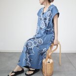 浴衣のカシュクールワンピース（青に朝顔・L）