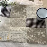 ✳︎ ✳︎ハンドメイド✳︎リネン花刺繍パッチワークキッチンファブリック