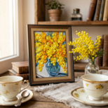 油絵 原画『春を告げるミモザ』ミモザのミニ絵画 インテリア・ギフトに