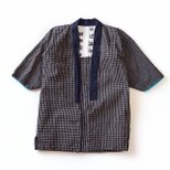 野良着 格子模様 木綿 手縫い 昭和中期 ジャパンヴィンテージ｜藍染襟・国会議事堂参観記念手ぬぐい裏地