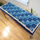 ペルシャ　ギャッベ ミニランナー　ラグ　115x43cm　青　藍色　チェス　RJ14255