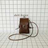 姫路レザーがま口スマホポシェット◆焦げ茶　Msize 外ポッケ付き　 サコッシュ　スマホショルダー　スマホポシェット　送料無料