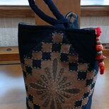古布絵絣、愛パッチちょこっと手提げ