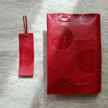 BOOK COVER　栞付き　文庫本サイズ　赤ドット　牛キップレザー