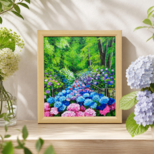 油絵【古都の万華鏡〜大和あじさい巡礼〜】油彩画 絵画 原画 初夏 梅雨 6月 風景画 花