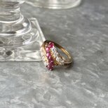 R438-ヴィンテージリング U.S.A. 1980-90's Raspberry Clear Rhinestone