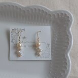 14kgf ピンクオレンジカラー淡水パールの春色ナチュラルピアス