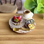334 ＊小さな抹茶のタルトセット＊　ミニチュアスイーツ　粘土　ドールハウス　フェイクフード　ねんどろいど  YUMEmini