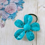 blue black paint enamel flower ヴィンテージブローチ