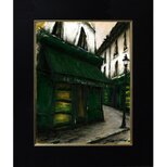風景画 パリ 油絵「街角の緑のひさしのあるカフェ」