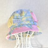 魅せる☆【予約販売】一点物♪パッチワーク風コットンのハット～ブルー&ピンク、イエロー&マドラスチェック
