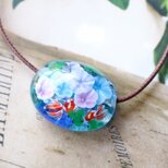 朝顔と金魚のとんぼ玉ガラスペンダント／銀箔入り