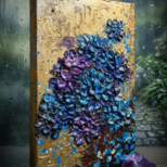 【原画】黄金に咲く雨の記憶（あじさい）｜油彩画 立体アート 梅雨のインテリア ギフトにも
