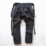もんぺ パンツ 木綿 濃紺 縞模様｜昭和初期〜中期 ジャパンヴィンテージ｜東北の手仕事 手縫い仕立て｜リメイク素材