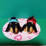 羊毛フェルト ミニチュアダックスフンド 2匹セット　ハートの下敷き付き