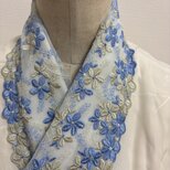 ハンドメイド　半襟着物　振袖　レース　青花刺繍半衿