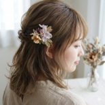 くすみ桜と野バラの髪飾り｜Uピン｜洋服・浴衣・着物｜和洋兼用