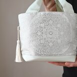 【西陣織　服部織物　オリエント更紗　華紋様　薄グリーン・シルバー　シルク帯リメイク トートバッグ 】結婚式、和装にも。