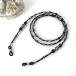 チェコガラス メガネチェーン グラスコード メガネストラップ ビーズ　黒 ブラック モノトーン