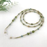 チェコガラス メガネチェーン グラスコード メガネストラップ　オリーブ グリーン 黄緑