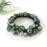 エメラルド グリーン の クロッシェ シュシュ 緑 深緑 かぎ針編み ビジュー ビーズ ヘアゴム まとめ髪 2way