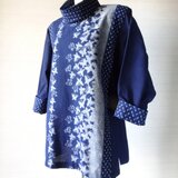 手織り久留米絣：蝶の立て襟チュニック・ブラウス（W-20）