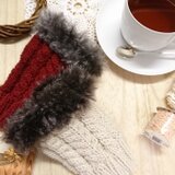 ファーとアラン模様の冬色ハンドウォーマー