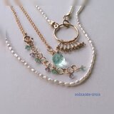 「愛と叡智の石～エメラルドのネックレス＆リング飾りの淡水パールネックレス*2本5way