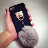 上質なファー&キラキラ ブラックソフトケース iPhoneケース