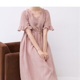 【L】フリル衿と袖口で大人可愛いロングワンピース♪