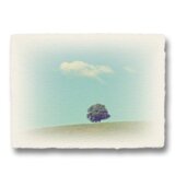 かわいい和紙の立体アートパネル「丘の上の一本の木とはぐれ雲」(18x13.5cm)