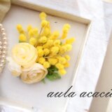 再販37　ふわふわミモザのコサージュ　ヘッドドレス　