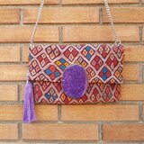 ☆日本国内から発送セール！ ヴィンテージ　キリム　クラッチバッグ＊purple diamond