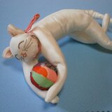 ねころんでまりと遊ぶねこ