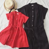 linen gathered onpiece＊red＊S