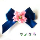 桜付きリボンのヘアクリップ