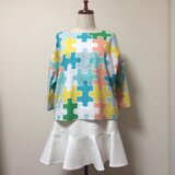 17号サイズ   プルオーバーブラウス／ジグゾーパズル柄‐9