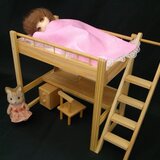 サンプル：1/12 ミニチュア・木製・学習机付のベッド・ドールハウスにも。