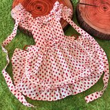 キッズ フリルエプロン　桃いちご