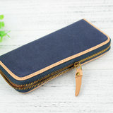 キャンバス＋牛革 異素材クラシックロングウォレット ♪Blue♪