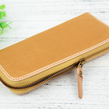 キャンバス＋牛革 異素材クラシックロングウォレット ♪Brown♪