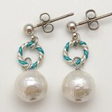 コットンパールピアス・イヤリング（ブルー）