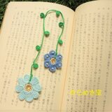 レース糸で編んだ　お花２輪のしおり　（アクアブルー・ディープスカイブルー）