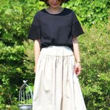 リネン　袖レース　半袖カットソー　黒　affetto