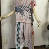 手拭いを柿渋染めしてから作ったぷっくりパンツ